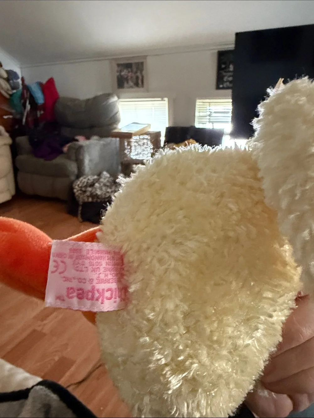 ROSS Plush Cream Chick Chickapea Bird Toy with Orange Beak, Feet & Pastel Bow